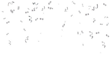 Celebration Event & Birthday Background With Many Falling Silver Tiny Confetti And Ribbon. Vector Illustration