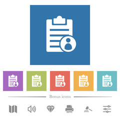 Note owner flat white icons in square backgrounds