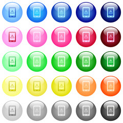 Mobile warning icons in color glossy buttons