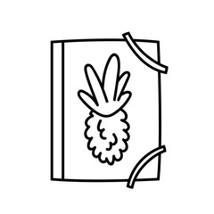 Folder for papers. Notebook. School, study, knowledge. Stationery, business, office. Line art. Ink black illustration, icon. Isolated on white background.