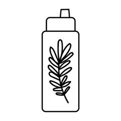 Reusable bottle for water, drinks. Sport, school, office stationery. Line art. Ink black illustration, icon. Isolated on white background.