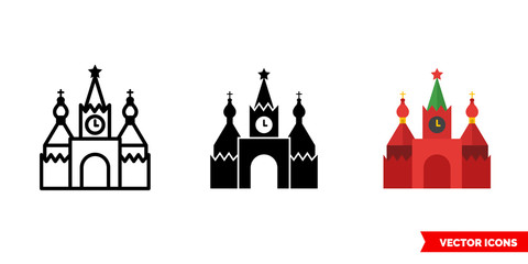 Russia moscow icon of 3 types color, black and white, outline. Isolated vector sign symbol.