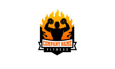 Fire Fitness Logo - Man Gym Icon - Flame Workout Vector Illustration