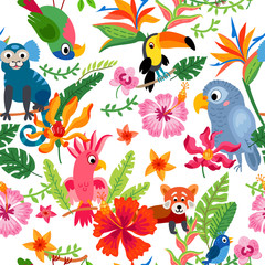 Fototapeta na wymiar Zoo Jungle pattern. A tropical bird background.
