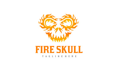Fire Skull Logo Design - Abstract Skull in Flame Vector Illustration