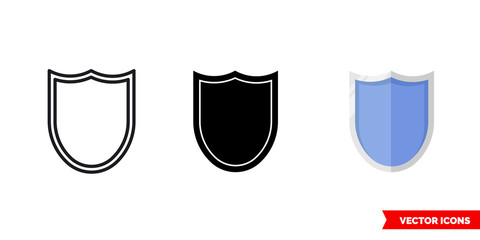 Shield icon of 3 types color, black and white, outline. Isolated vector sign symbol.