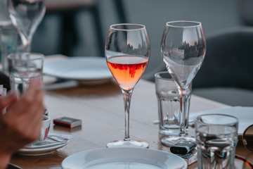 Sparkling rose Glass of wine for summer tasting.
