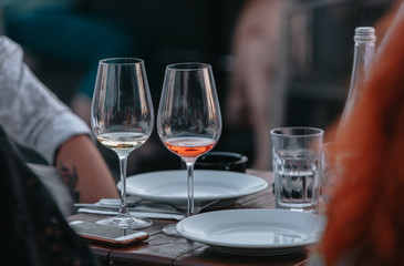 Sparkling rose Glass of wine for summer tasting.
