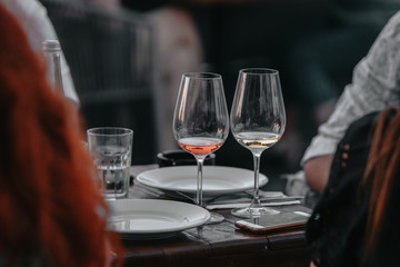 Sparkling rose Glass of wine for summer tasting.
