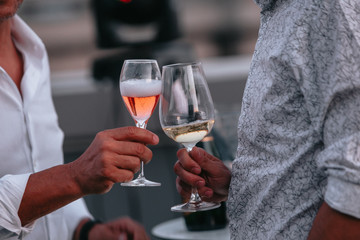 Sparkling rose Glass of wine for summer tasting.
