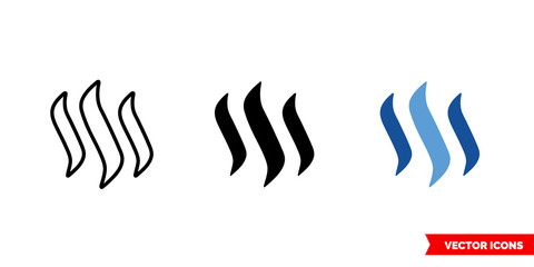 Steem cryptocurrency icon of 3 types color, black and white, outline. Isolated vector sign symbol.