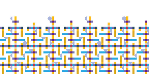 Modern playful checked horizontal pattern Border with tiled circular shapes. Truchet geometric seamless background for interiors, fashion and giftware. Bauhaus style. 