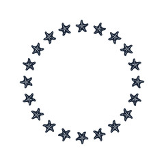 Frame from sea stars. Sea stars in a circle graphic background. Frame isolated on white background. Vector illustration