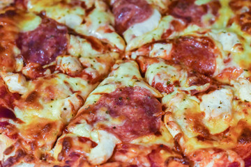 Fresh home made pizza with meats and cheese