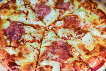 Fresh home made pizza with meats and cheese