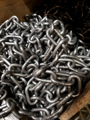 galvanized chain lies in a drawer, selling chain shop