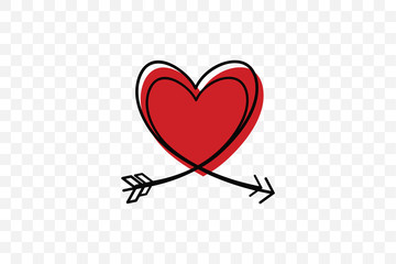 Two Cupid s arrows in the continuous drawing of lines in the form of a heart in a flat style. Continuous black line. Work flat design. Symbol of love and tenderness.