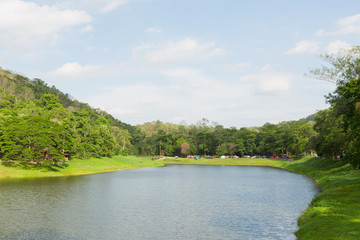 Camping zone alongside the lake at Khao Ruak Reservoir at Namtok Samlan National Park in Saraburi