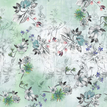 seamless pattern and watercolor allover design on background