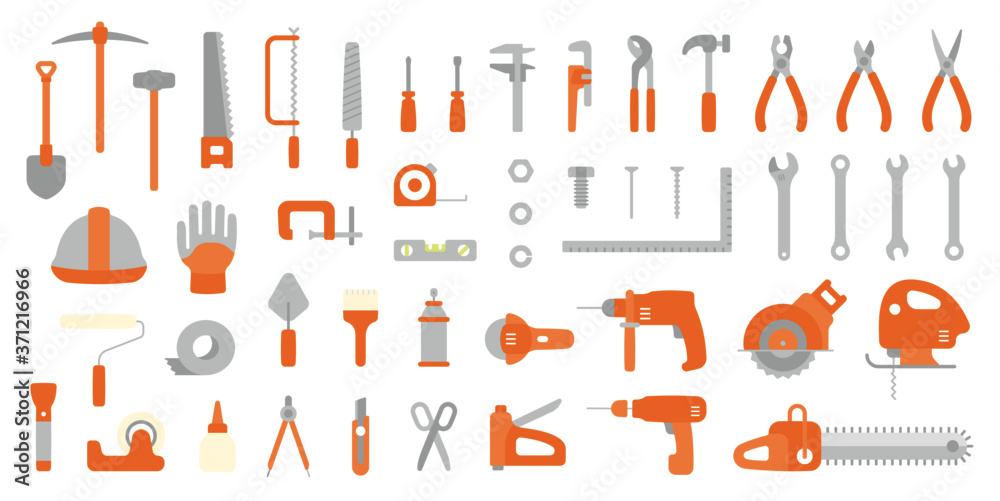 Wall mural working tools flat vector elements set