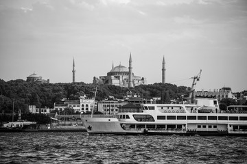 Fototapeta premium Hagia Sophia. Sea voyage on the Bosphorus with the Istanbul ferry. 