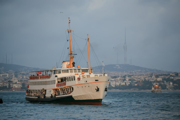 Fototapeta premium Sea voyage on the Bosphorus with the Istanbul ferry. 