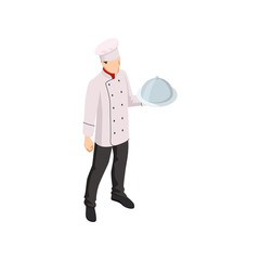 Isometric male chef isolated on white. Chef in uniform cooking in a commercial kitchen.