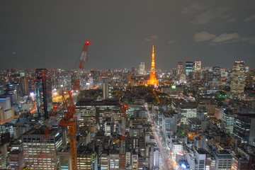 Fototapeta premium Tokyo at Nigh view of Tokyo tower, Tokyo city skyline, Tokyo Japan