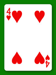 4 Four of Hearts playing card with clipping path to remove background and shadow