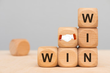 win win situation printed on wooden cubes - obrazy, fototapety, plakaty