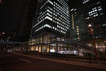 Fototapeta na wymiar Night view of the business district in Tokyo Japan