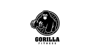 Gorilla Workout Logo - Creative King Kong Gym Icon - Strong Monkey Fitness Vector Illustration