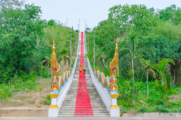 Naga Ladder The way up to pay homage to Luang Pho Nin Khao Wong Chidaram Temple Buddhist Who traveled to Bo Phloi District Kanchanaburi Province Thailand