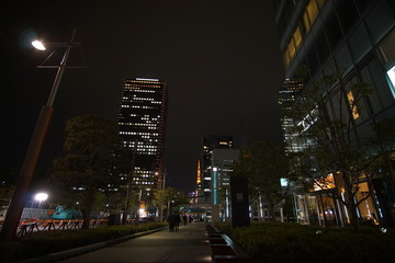 Fototapeta na wymiar Night view of the business district in Tokyo Japan