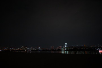 Beautiful night view of Tokyo Bay , Rainbow bridge