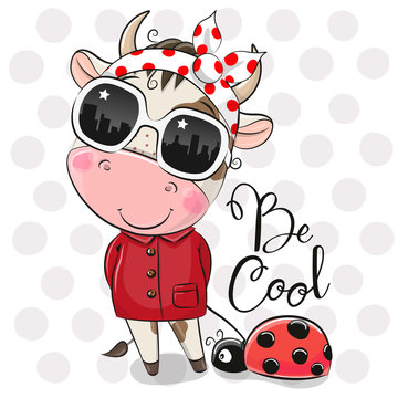 Cute Cartoon Cow With Sun Glasses