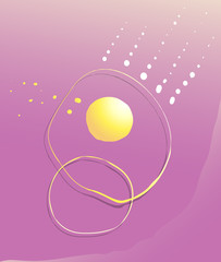 Orchid or plum color abstract glowing background composition with dots and circles, with glowing watercolor golden ink stains and geometric shapes. Vector decorative simple gradients design.