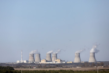 panorama of a nuclear power plant. environmental pollution.