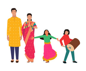 Indian Festive Family Vector Isolated, Indian Family vector, Indian people , Ganesha, Diwali festive people vector