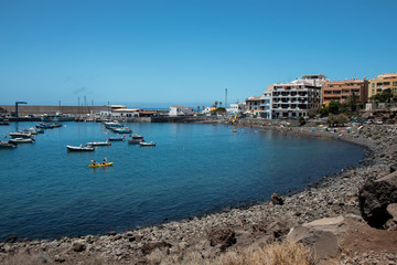 Fototapeta na wymiar Port with boats and yachts in Valle Gran Rey, La Gomera, Canary Islands, Spain