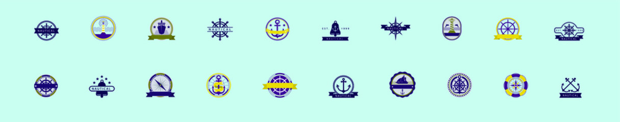set of nautical badges design template with various models. vector illustration