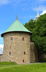 Fototapeta premium Munk's tower of Akershus Fortress (1559) in summer. Oslo, Norway