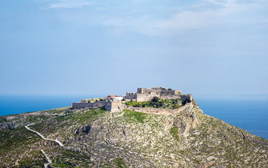 Fototapeta na wymiar The medieval castle of Panteli on Leros, a fascinating historical site in Greece