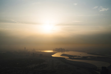 Fototapeta na wymiar View on Dubai Creek from above during sunrise
