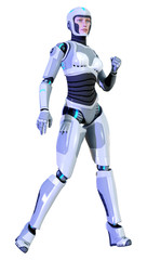 3D Rendering Female Robot on White