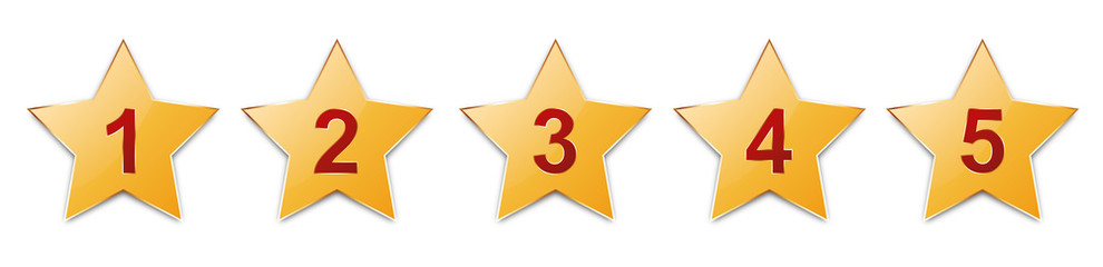 5 golden stars with gold frame for customer produkt rating