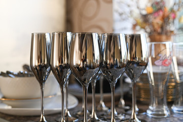 silver glasses on the table