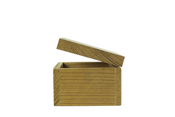 Brown wood box open isolated on white background with clipping path.