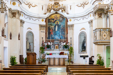 Inside the church of Maria Santissima Addolorata (Mary of Sorrows in english) on Santa Marina Salina in the island of Salina, Aeolian Islands, Sicily, Italy.