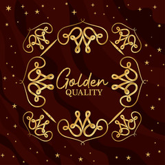 Golden quality with gold ornament frame and stars design of Decorative element theme Vector illustration